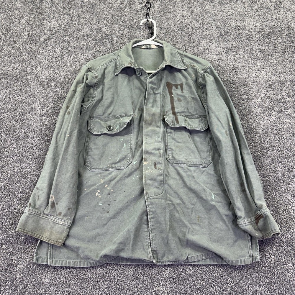 Vtg Fruit Of The Loom Shirt Mens Medium Green Canvas Button Field Workwear